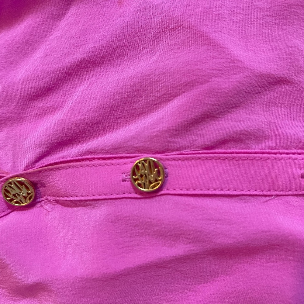 Lilly Pulitzer 100% Silk Fuchsia Pink Long-Sleeve V-Neck Henley Tunic - Picture 2 of 3